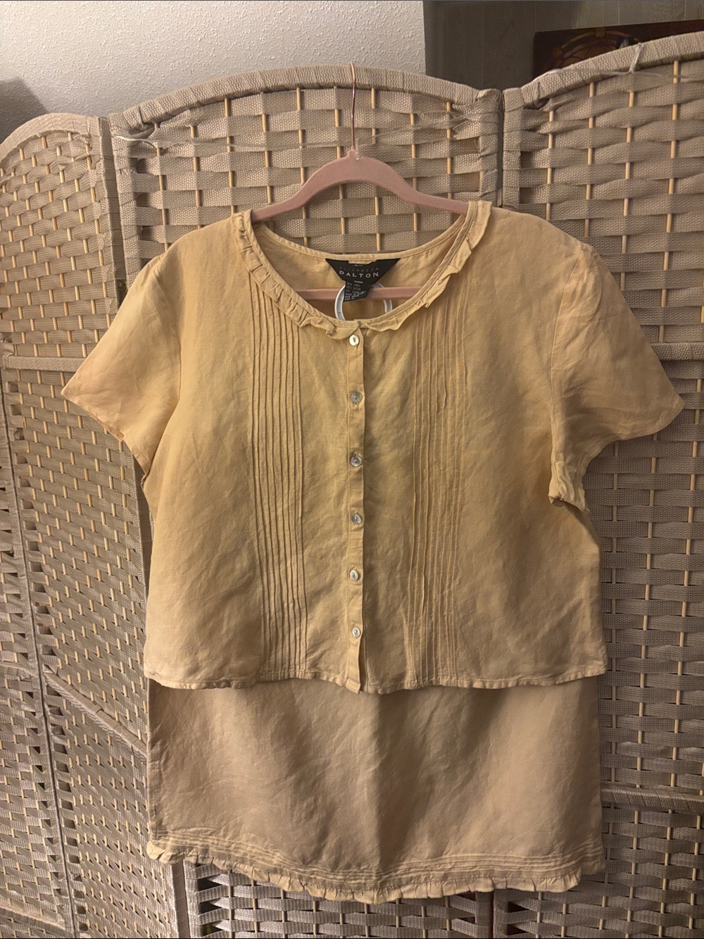 Elizabeth Dalton Mustard Short-Sleeve Button Front Midi Skirt Set